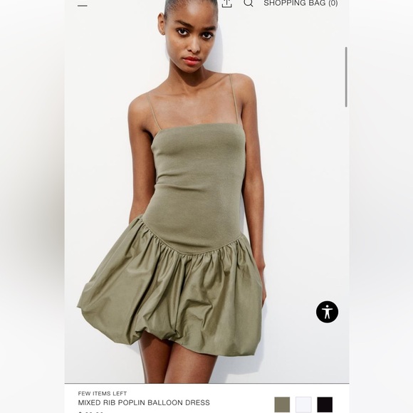 Sold out NWT Zara mixed rib Poplin balloon dress in olive green color size M - Picture 5 of 10